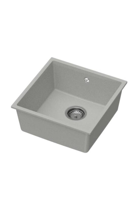 GraniteMy Universal Granit Grau Spüle 40x40 cm Aufbau, Unterbau und Flächenbündiger Einbau mit Edelstahl-Plug 1208970743