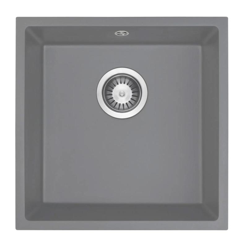 GraniteMy Universal Granit Grau Spüle 40x40 cm Aufbau, Unterbau und Flächenbündiger Einbau mit Edelstahl-Plug 1208970743