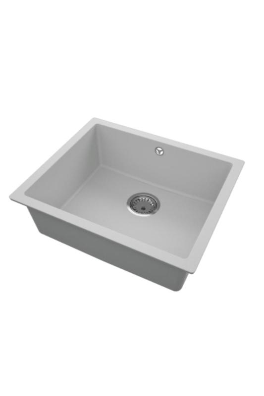 GraniteMy Universal Granit Grau Spülbecken 50x40 cm Aufbau, Unterbau und Flächenbündiger Einbau mit Edelstahl-Stopfen 1208970745