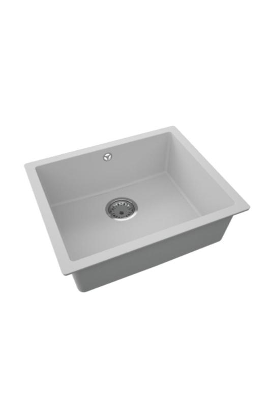 GraniteMy Universal Granit Grau Spülbecken 50x40 cm Aufbau, Unterbau und Flächenbündiger Einbau mit Edelstahl-Stopfen 1208970745