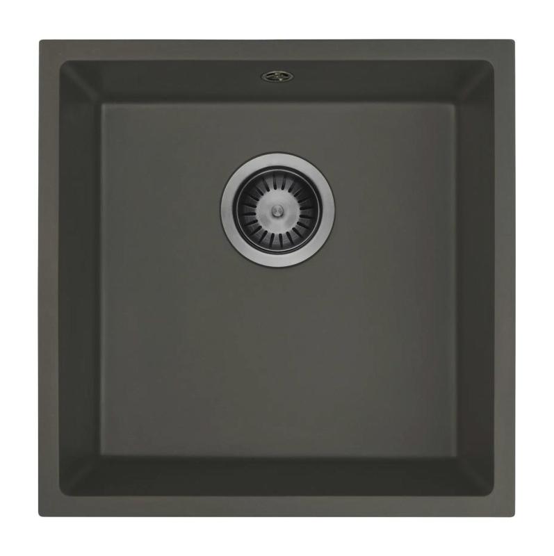 GraniteMy Universal Granit Grau, dunkel Spüle 40x40 cm Aufbau, Unterbau und Flächenbündiger Einbau mit Gun Metal Plug 1208970746
