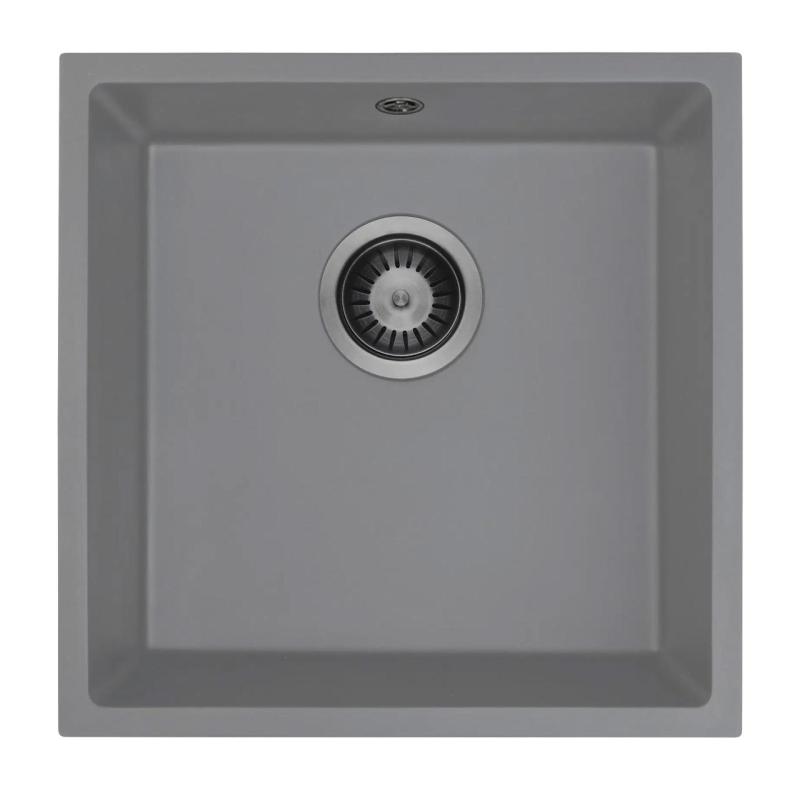 GraniteMy Universal Granit Grau Spüle 40x40 cm Aufbau, Unterbau und Flächenbündiger Einbau mit Gun Metal Plug 1208970750