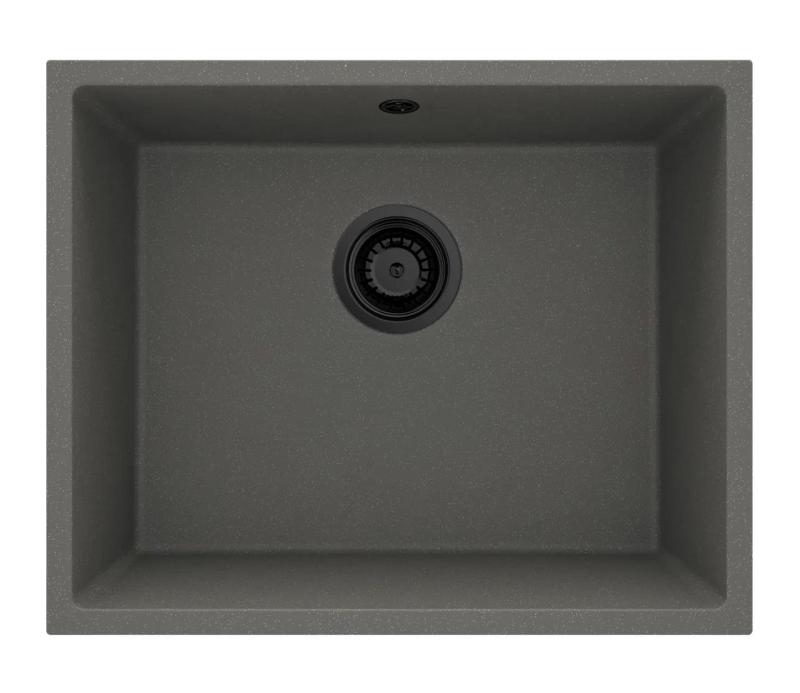 GraniteMy Universal Granit Grau, dunkel Spüle 50x40 cm Aufbau, Unterbau und Flachbau mit schwarzem Plug 1208970755