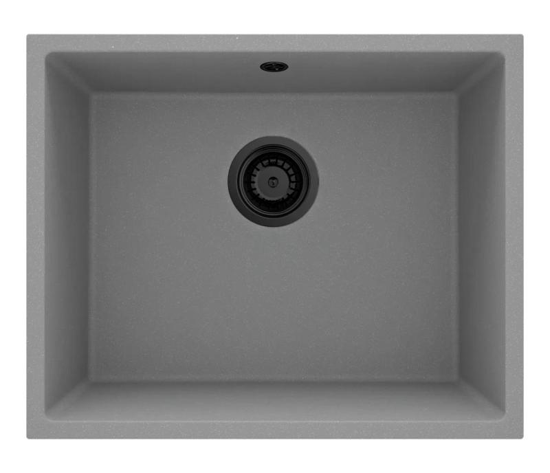GraniteMy Universal Granit Grau Spülbecken 50x40 cm Aufbau, Unterbau und Flächenbündiger Einbau mit Schwarzem Stopfen 1208970759
