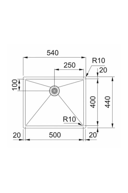 Franke Bolero Plus New R10 B2X 210-50-40 Edelstahl Spülbecken Flachbau, Unterbau und Aufbau 50x40 cm 127.0728.977