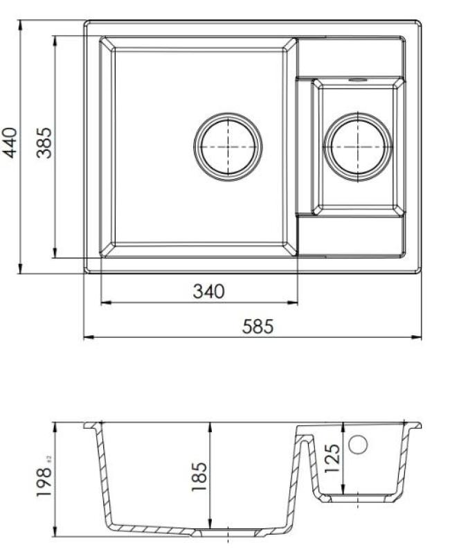 GraniteMy Smart extra flache 1,5 Granit-Aufbau weißes Spülbecken 58x44cm mit Gun-Metal-Stecker1208971225