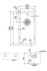 Pure.Sink Exclusivo petit évier en inox 18x40 cm, rayon de 10mm, sous-comptoir, encastré et sur-comptoir PEX1840-02