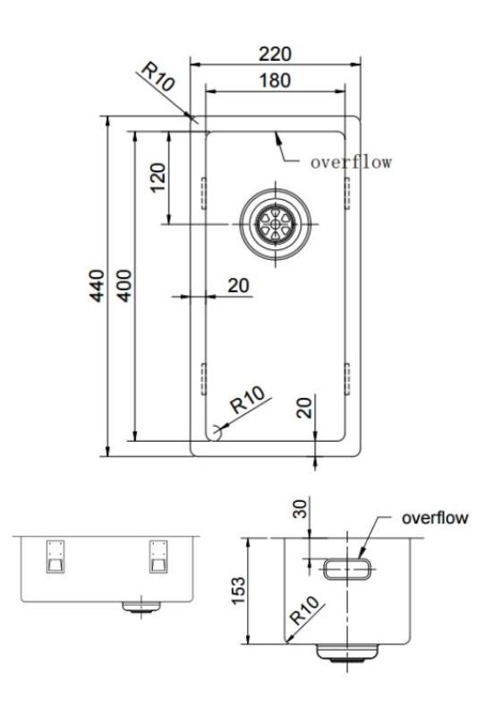 Pure.Sink Exclusivo kleiner Edelstahlspüle 18x40 cm 10mm Radius Unterbau, Flacheneinbau und Aufbau PEX1840-02