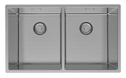 Pure.Sink Prestige Double évier en inox 70x40 cm rayon de 10mm, montage sous plan, montage à fleur et montage sur plan PPG343440-02