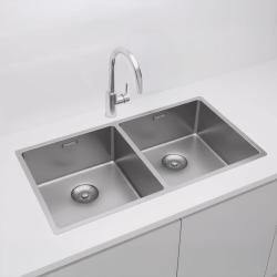 Pure.Sink Prestige Double évier en inox 82x40 cm rayon de 10mm sous-plan, encastré et sur plan PPG404040-02