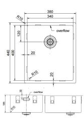 Pure.Sink Exclusivo évier en inox 34x40 cm avec rayon de 10mm pour montage sous plan, à fleur et sur plan PEX3440-02
