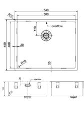 Pure.Sink Exclusivo Évier en inox 50x40 cm avec un rayon de 10mm pour montage sous plan, à fleur et sur plan PEX5040-02