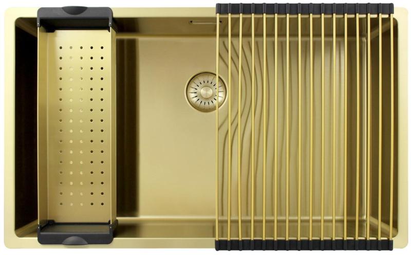 Pure.Sink Exclusivo großer goldener Spülbecken 70x40 cm 10mm Radius Unterbau, flächenbündiger Einbau und Aufbau PEX7040-60