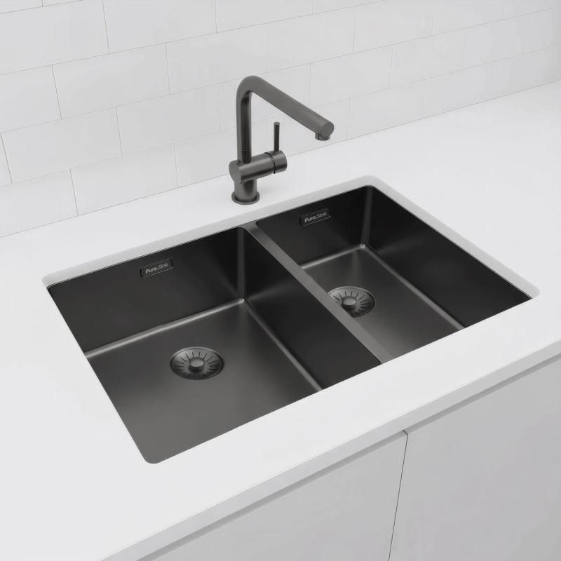Pure.Sink Exclusivo Gun Metal 1,5 bac et demi 34+18 cm rayon de 10mm PEX341840-61