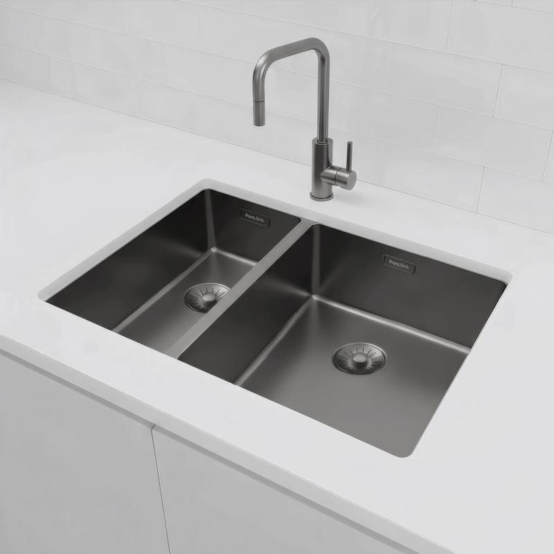 Pure.Sink Exclusivo Gun Metal 1,5 évier et demi 18+34 cm rayon de 10mm PEX183440-61