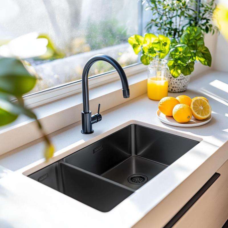 Pure.Sink Exclusivo Gun Metal 1,5 évier et demi 18+34 cm rayon de 10mm PEX183440-61