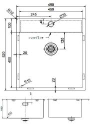 Pure.Sink Exclusivo évier doré 49x52 cm Tapwing avec banque de trous de robinet rayon 10mm PEX4540T-60