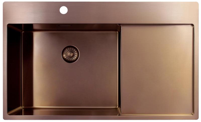 Pure.Sink Exclusivo Kupfer Spülbecken mit Abtropffläche 86x52 cm Tapwing links PEX5086LT-62