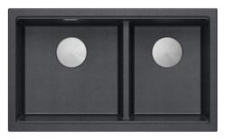 Quadri Newport II Double Évier de surface en granit anthracite 76x45 cm avec bouchon en inox 1208971369