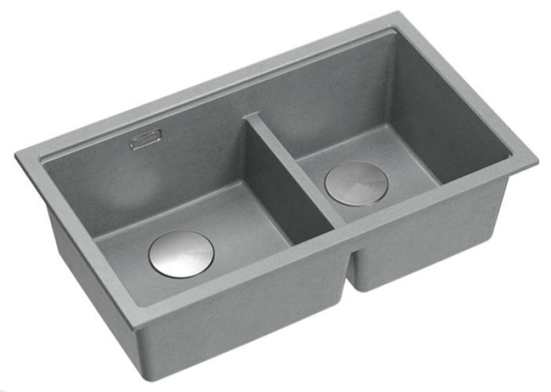 Quadri Newport II Doppelte Graue Granit Aufbau Spüle 76x45 cm mit Edelstahl Stopfen 1208971370