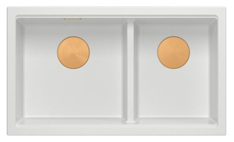 Quadri Newport II Doppelte Weiße Granit Unterbau Spüle 702 x 390 mm mit Kupfer Plug 1208971373