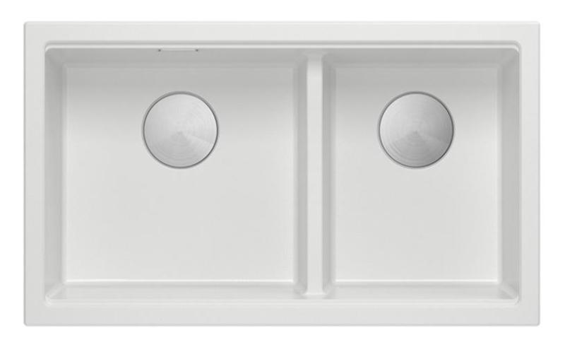 Quadri Newport II Doppelte Weiße Granit Unterbau Spüle 702 x 390 mm mit Edelstahl Stopfen 1208971383