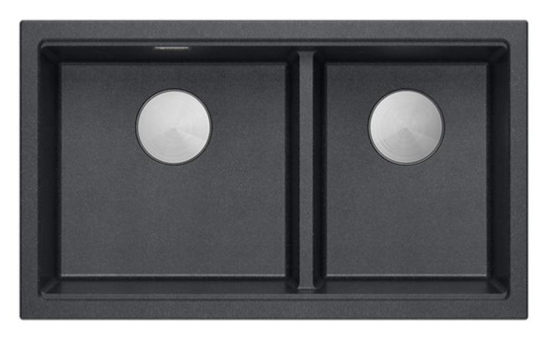 Quadri Newport II Doppelte Anthrazit Granit Unterbau Spüle 702 x 390 mm mit Edelstahl Stopfen 1208971384