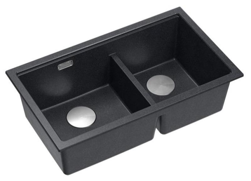 Quadri Newport II Doppelte Anthrazit Granit Unterbau Spüle 702 x 390 mm mit Edelstahl Stopfen 1208971384