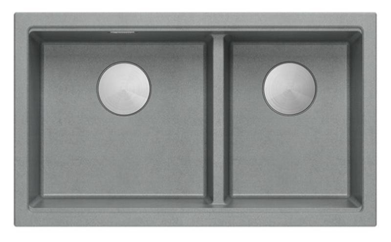 Quadri Newport II Doppelte Graue Granit Unterbau Spüle 702 x 390 mm mit Edelstahl Stopfen 1208971385