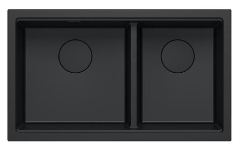 Quadri Newport II Doppelte Schwarze Granit Unterbau Spüle 702 x 390 mm mit schwarzem Stopfen 1208971386