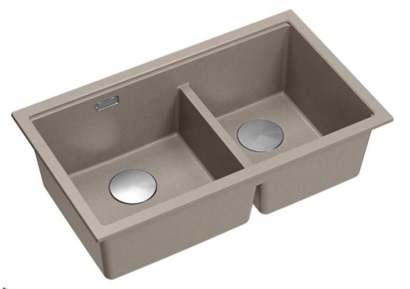 Quadri Newport II Doppelte Taupe Granit Unterbau Spüle 702 x 390 mm mit Edelstahlstopfen 1208971387