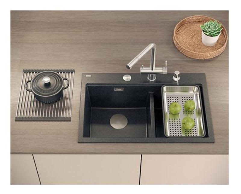 Quadri Hard Rock Doppel Anthrazit Granit Aufbauwaschbecken 76x50 cm mit Edelstahlstöpsel und Zubehör 1208971399