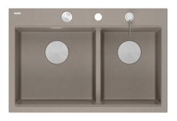 Quadri Hard Rock Double Taupe Granit Évier de surface 76x50 cm avec bouchon en inox et accessoires 1208971402