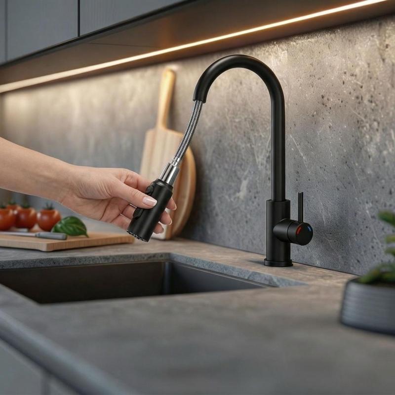 Robinet de cuisine Quadri Viora Noir 3 voies avec une connexion supplémentaire pour l'eau filtrée 1208971403
