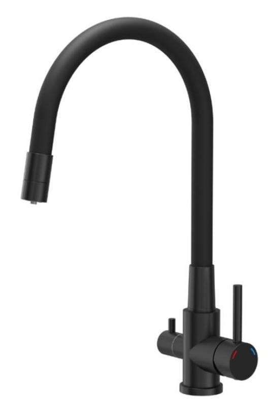 Quadri Selene Küchenmischbatterie Schwarz 3-Wege mit flexiblem Auslauf und zusätzlichem Anschluss für gefiltertes Wasser 1208971406