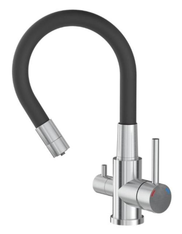 Quadri Selene Küchenmischbatterie Edelstahl 3-Wege mit flexiblem Auslauf und zusätzlichem Anschluss für gefiltertes Wasser 1208971407