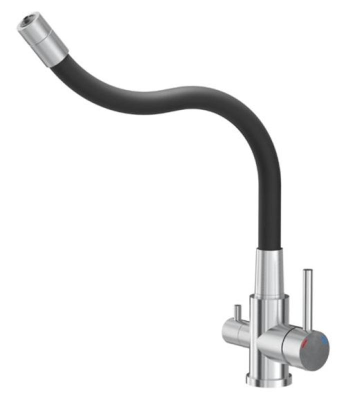 Quadri Selene Küchenmischbatterie Edelstahl 3-Wege mit flexiblem Auslauf und zusätzlichem Anschluss für gefiltertes Wasser 1208971407
