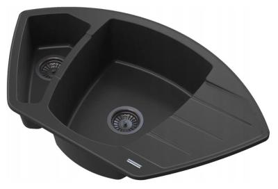 Graniteland Monte Évier d'angle en granit noir à poser 901x538mm avec Bouchon en inox 1208971413