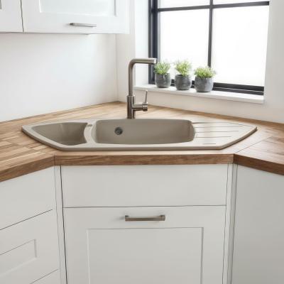 Graniteland Monte Évier d'angle en granit beige à poser 901x538mm avec bouchon en inox 1208971414