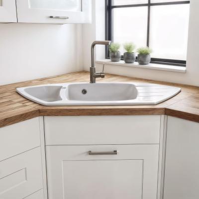 Graniteland Monte Évier d'angle en granit blanc à poser 901x538mm avec bouchon en inox 1208971415