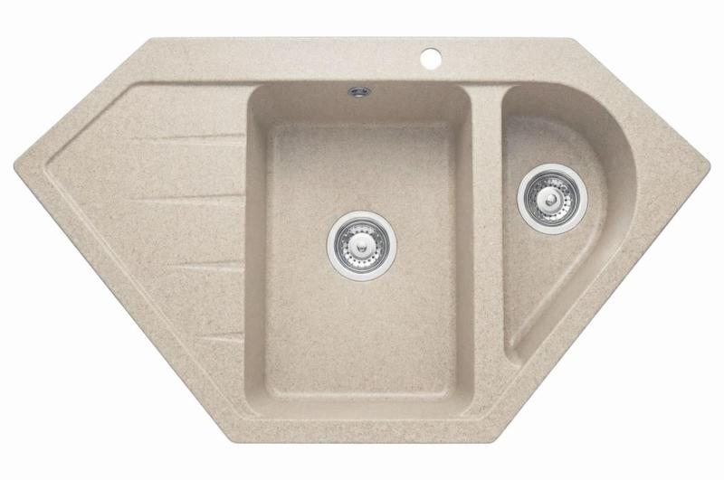 Graniteland Amiata Évier d'angle en granit beige à poser 955 x 489 mm avec bouchon en acier inoxydable 1208971417