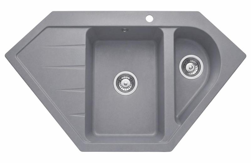 Graniteland Amiata Évier d'angle gris granit à poser 955 x 489 mm avec bouchon en acier inoxydable 1208971419