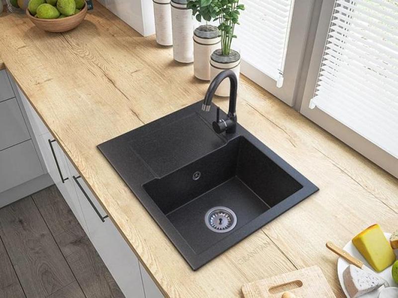 Graniteland Nex Granieten Arduin hardsteen look spoelbak met afdruipgedeelte 574x464 mm 1208971426