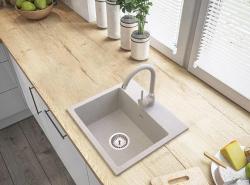 Graniteland Nera Évier en Granit 45x42 cm Beige en Surface avec Trou pour Robinet et Bouchon en Acier Inoxydable 1208971434
