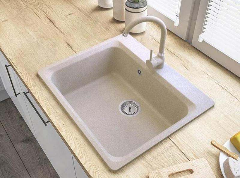 Graniteland Vastone Évier en Granit 619x522 mm Beige avec Trou pour Robinet et Plug en Acier Inoxydable 1208971444