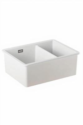 Ausmann Ceramic Ember Évier en céramique blanc une fois et demi Montage sur plan et sous plan 535 x 400 mm avec bouchons dorés 1208971506