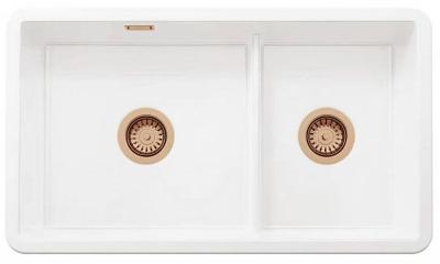 Ausmann Ceramic Ember Évier en céramique blanche une fois et demie Montage en surface et sous plan 733 x 401 mm avec bouchons en cuivre 1208971519
