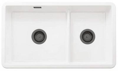 Ausmann Ceramic Ember Évier en céramique blanche une fois et demie Montage en surface et sous plan 733 x 401 mm avec bouchons en métal gun 1208971520