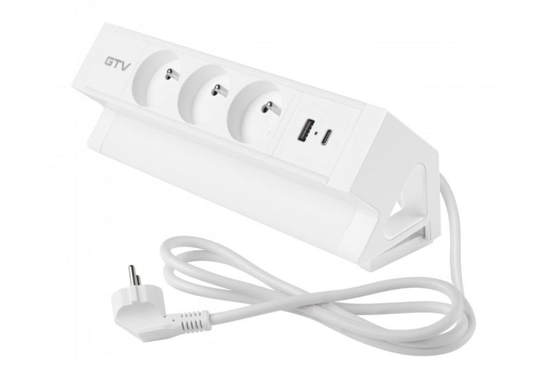 Basco Möbel-Steckdose, 3 x Steckdose mit Erdung, USB A+C, 1,5 m Kabel, weiß mit Montage