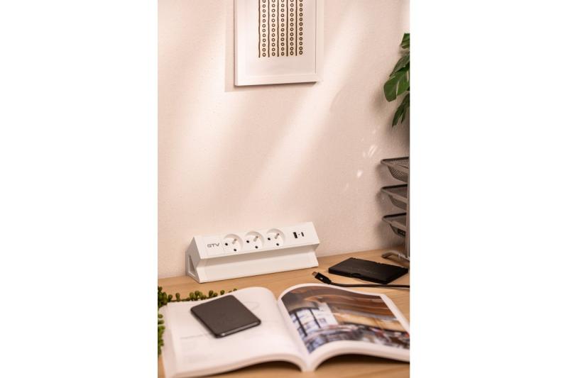 Basco Möbel-Steckdose, 3 x Steckdose mit Erdung, USB A+C, 1,5 m Kabel, weiß mit Montage